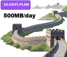 Greater China 10 Days Unlimited Data(500MB/day high speed)