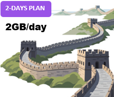 Greater China 2 Days Unlimited Data(2GB/day high speed)