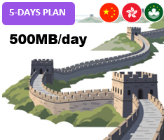 Mainland/HK/Macao 5 Days Unlimited(500MB/day high speed)