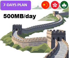 Mainland/HK/Macao 7 Days Unlimited(500MB/day high speed)